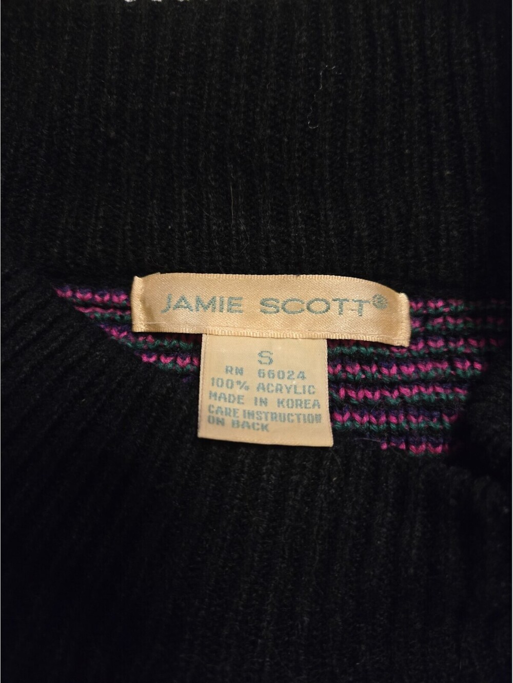 Vintage 90s Jamie Scott Geometric Pattern Knit Sweater Pink Green Acrylic S 80s - Picture 2 of 7